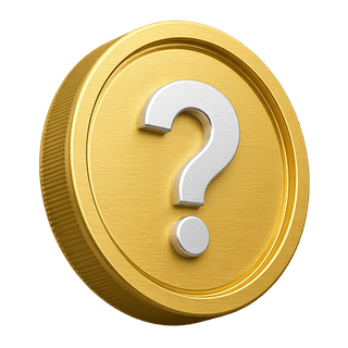 Decorative gold 3D coin marked with a question mark, displayed on the FAQ page